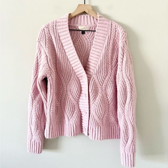 Universal Thread Cable Knit Cardigan in Light Pink with Metallic Size M - Picture 2 of 6